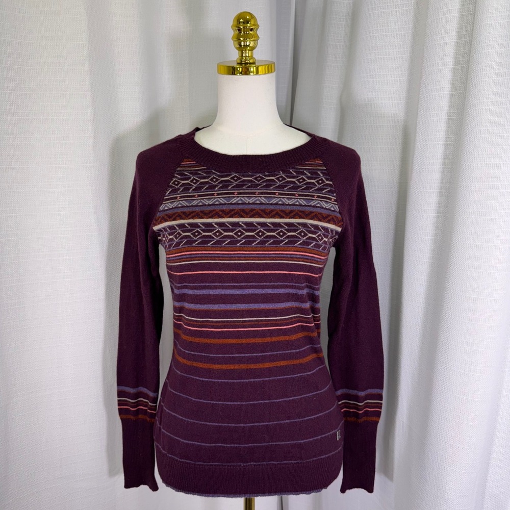 Smartwool Ethno Sweater Womens XS Purple Fair Isle Merino Wool Blend Striped
